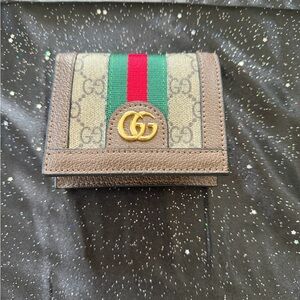 Gucci Brown and Green Wallet with Red Stripe